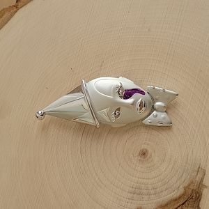 Silver Clown with Purple Tears Brooch
